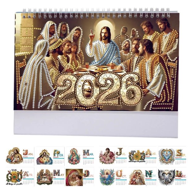 🔥LAST DAY 49% OFF - 🎨Beginner-friendly📅2026 Calendar Diamond Painting Kit DIY Diamond Art Desk Calendar for Home Office