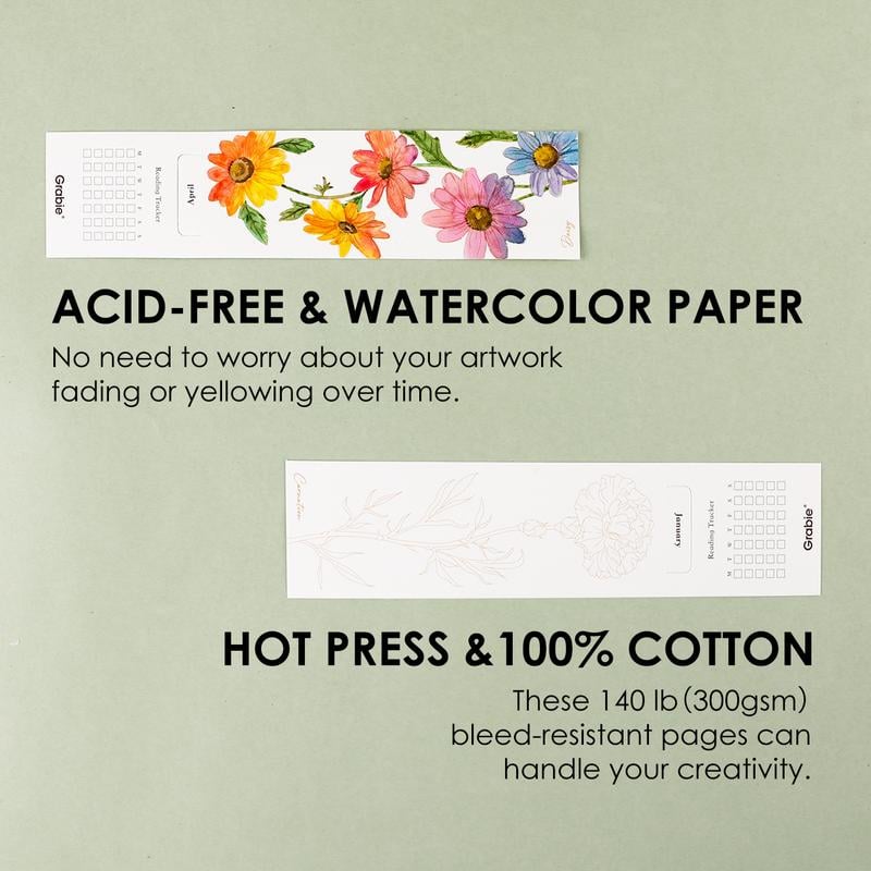 🎨Beginner-friendly 🍁Floral Watercolor Coloring Bookmarks & Coloring Book -140LB(300gsm)✨Includes Coloring Guide🎁