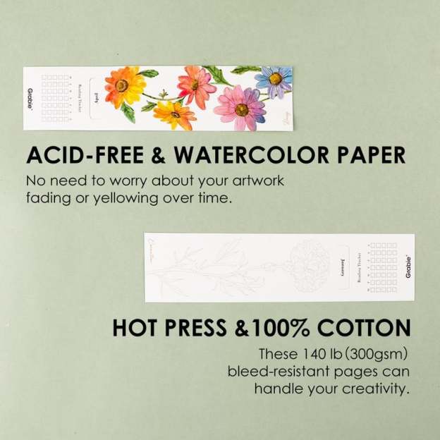 🎨Beginner-friendly 🍁Floral Watercolor Coloring Bookmarks & Coloring Book -140LB(300gsm)✨Includes Coloring Guide🎁