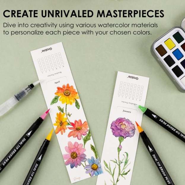🎨Beginner-friendly 🍁Floral Watercolor Coloring Bookmarks & Coloring Book -140LB(300gsm)✨Includes Coloring Guide🎁