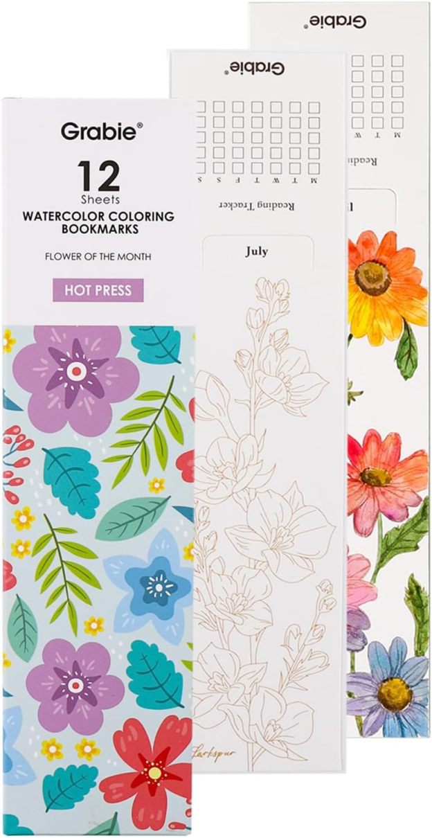 🎨Beginner-friendly 🍁Floral Watercolor Coloring Bookmarks & Coloring Book -140LB(300gsm)✨Includes Coloring Guide🎁