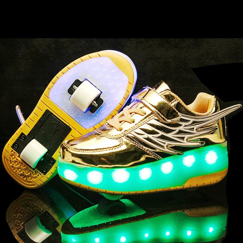 Dual-purpose Retractable Kids Roller Shoes with LED Lights
