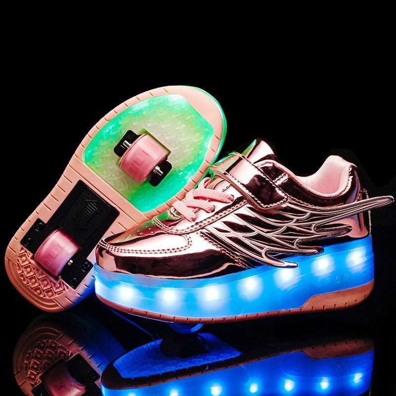 Dual-purpose Retractable Kids Roller Shoes with LED Lights