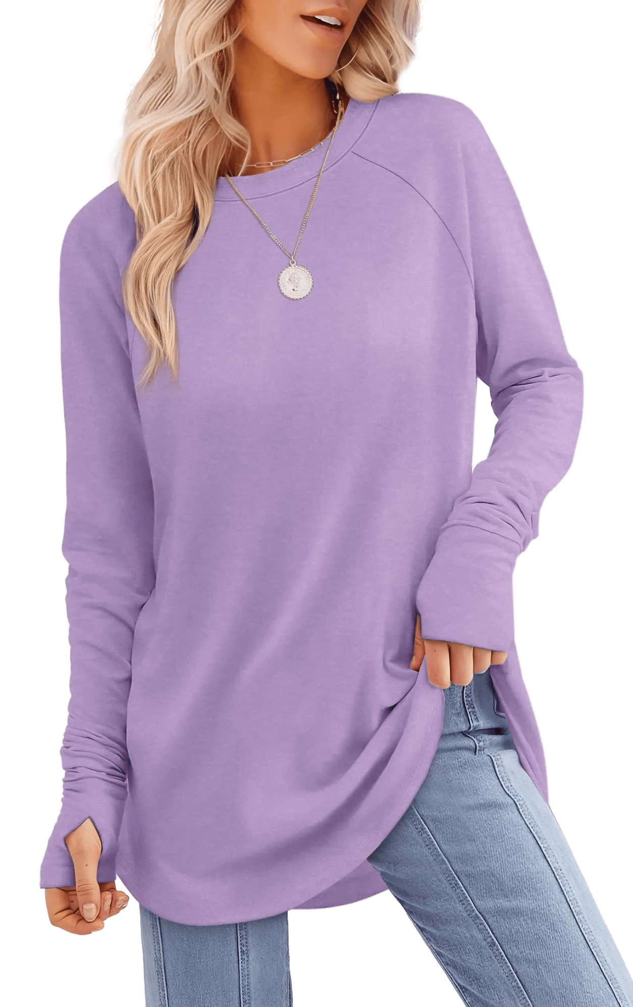 🔥HOT SALE - 49% OFF🔥- Womens Long Sleeve Thumb Hole Shirts Tunic Tops to Wear with Leggings