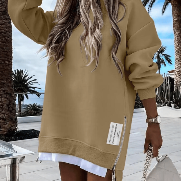 🔥HOT SALE - 49% OFF🔥Long Sleeve Pullover Sweatshirt Zipper Slit Casual Dress
