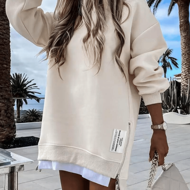 🔥HOT SALE - 49% OFF🔥Long Sleeve Pullover Sweatshirt Zipper Slit Casual Dress