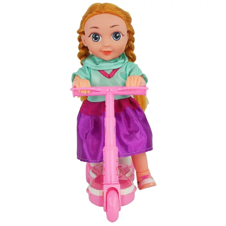 Pink princess doll with scooter bright, musical and universal