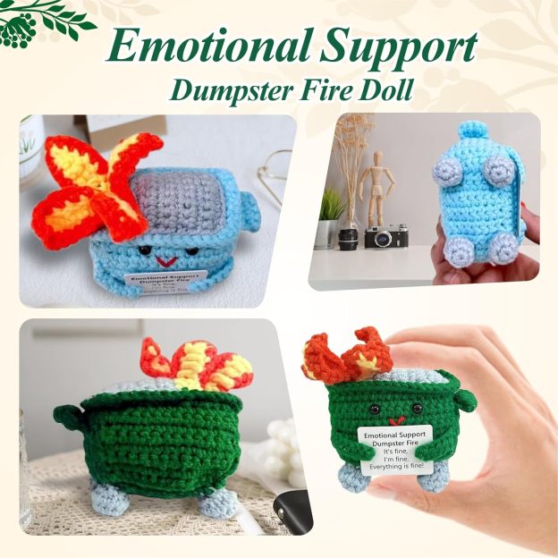 Handmade Crochet Dumpster Fire Doll
