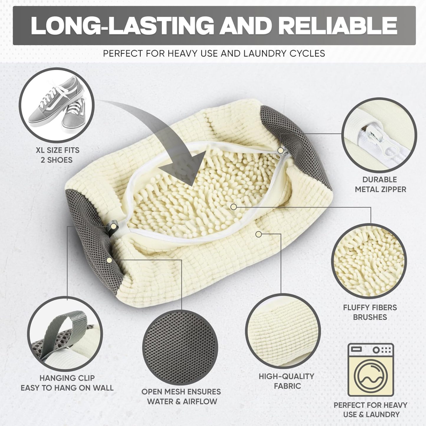 Shoe Washing Machine Bag | Laundry Shoe Bag for Washer and Dryer - Reusable Sneaker Washing Machine Bag - Suitable for All Footwear Types and Sizes | Fits One Full-Size Pair of Shoes