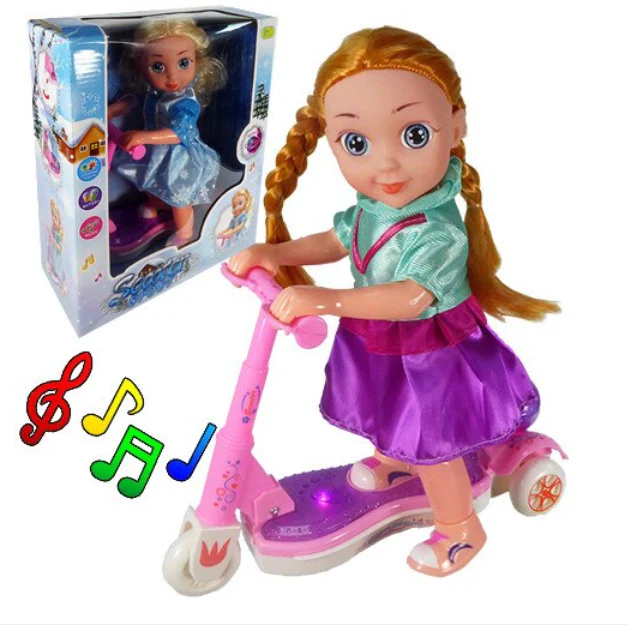 Pink princess doll with scooter bright, musical and universal