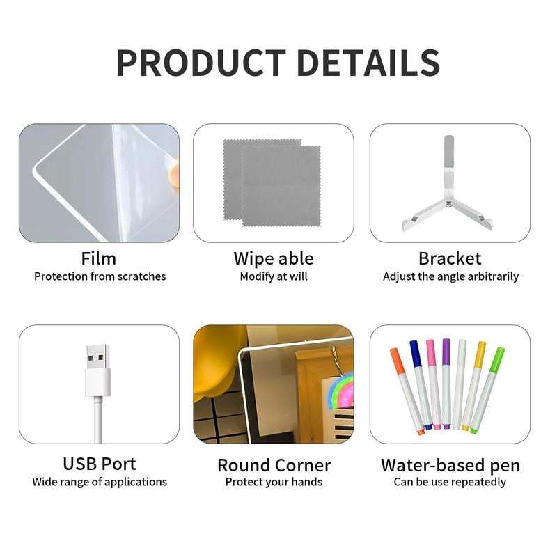 Creative Rewritable Acrylic LED Message Board - （come with 7 Pens）