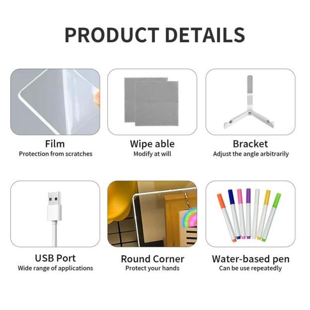 Creative Rewritable Acrylic LED Message Board - （come with 7 Pens）