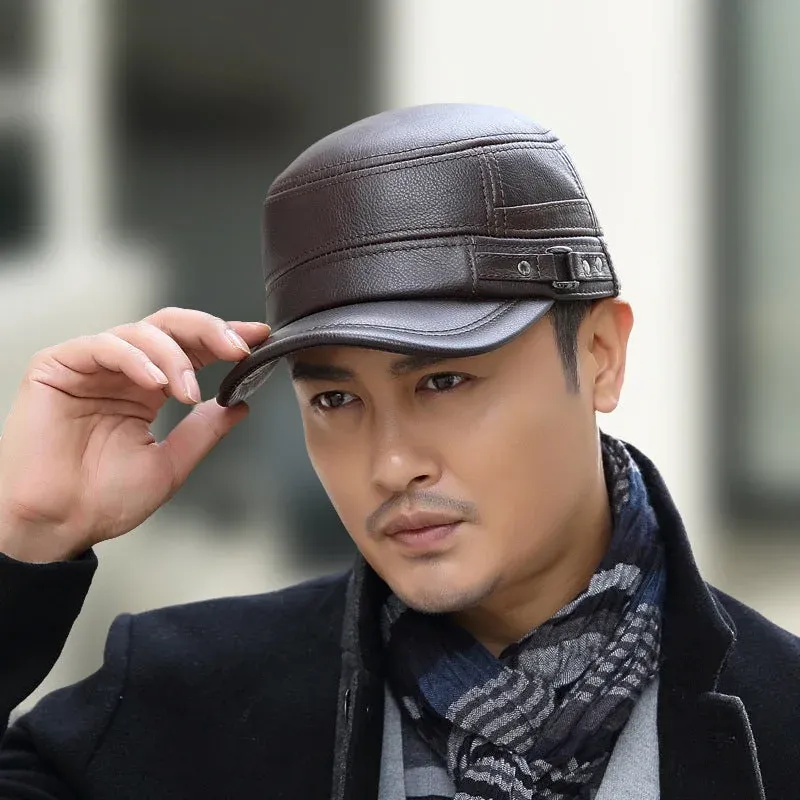 PU Leather Flat Top Warm Baseball Cap