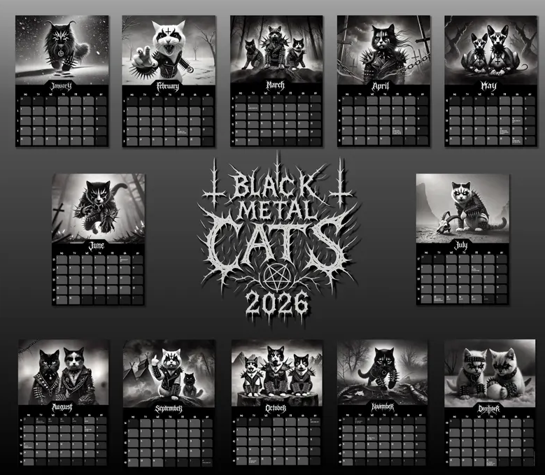 🔥LAST DAY 49% OFF ❤️-Black Metal Cats 2026 - Wall Calendar 2026
