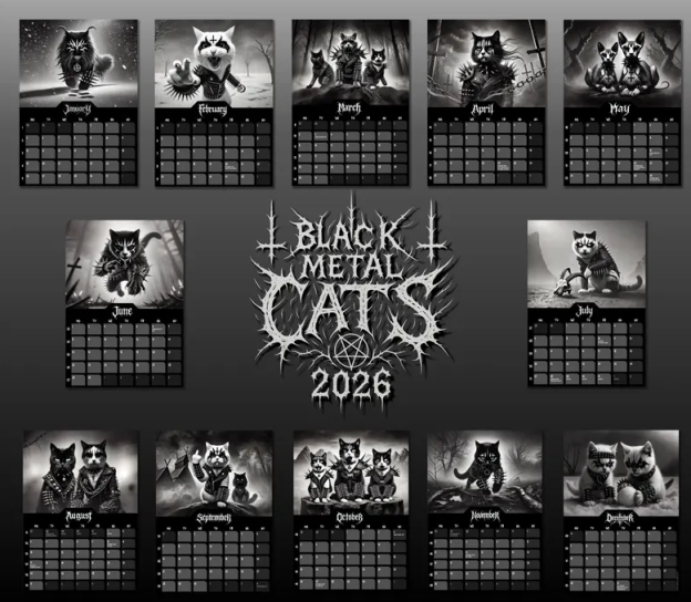 🔥LAST DAY 49% OFF ❤️-Black Metal Cats 2026 - Wall Calendar 2026