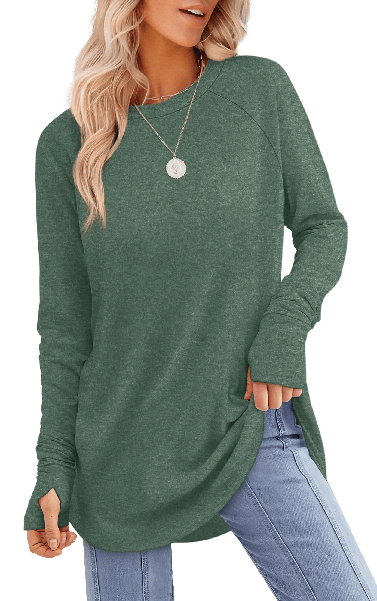 🔥HOT SALE - 49% OFF🔥- Womens Long Sleeve Thumb Hole Shirts Tunic Tops to Wear with Leggings