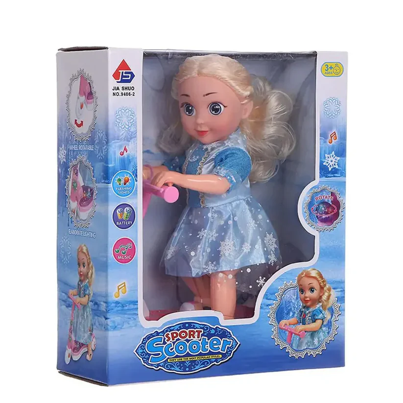 Pink princess doll with scooter bright, musical and universal