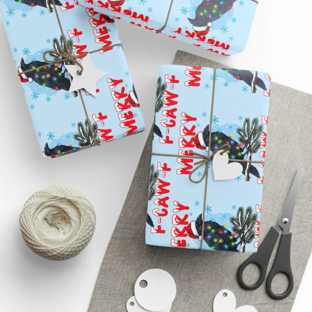 🎄 “F-CAW-F” Funny Chicken Christmas Wrapping Paper 🐔✨