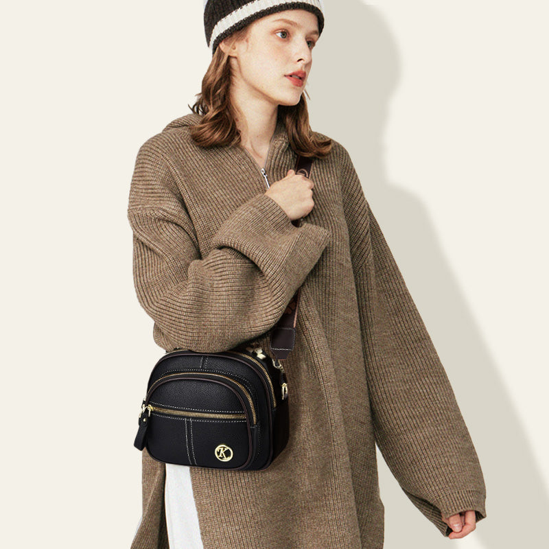 [Best Gift for Her] Classic Multifunctional Compartments Adjustable Wide Shoulder Strap PU Leather Crossbody Bag