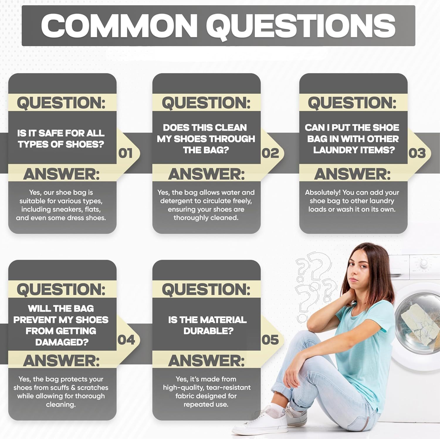 Shoe Washing Machine Bag | Laundry Shoe Bag for Washer and Dryer - Reusable Sneaker Washing Machine Bag - Suitable for All Footwear Types and Sizes | Fits One Full-Size Pair of Shoes