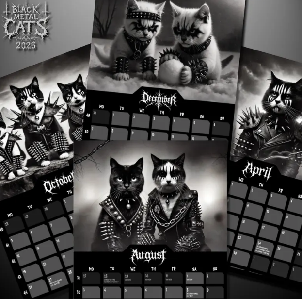 🔥LAST DAY 49% OFF ❤️-Black Metal Cats 2026 - Wall Calendar 2026