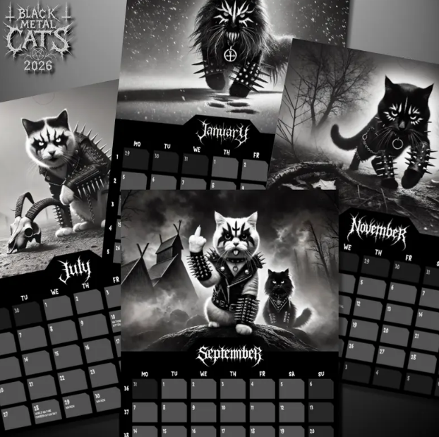 🔥LAST DAY 49% OFF ❤️-Black Metal Cats 2026 - Wall Calendar 2026