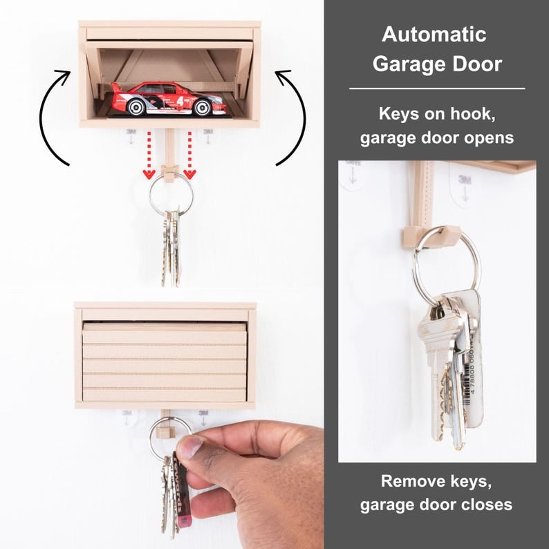Customizable Key Holder, HotWheels Car Garage with Opening Door (Garage Only) - Beige 3D Printed HotWheels Display image 6