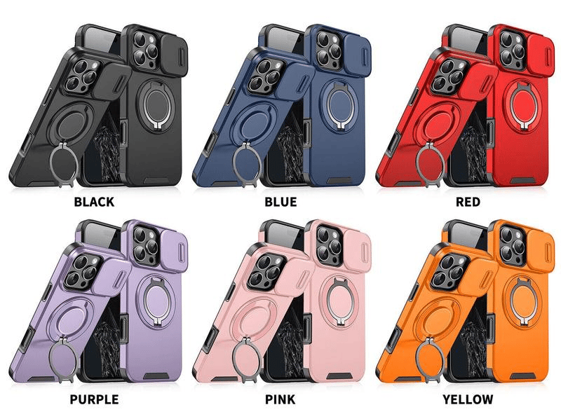 Case with Slide Camera Cover & Rotatable Ring Kickstand, Military - Grade Shockproof Protective Case for iPhone 11/12/13/14/15/16/17 Series