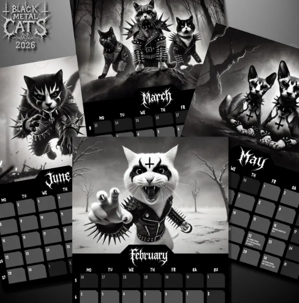 🔥LAST DAY 49% OFF ❤️-Black Metal Cats 2026 - Wall Calendar 2026