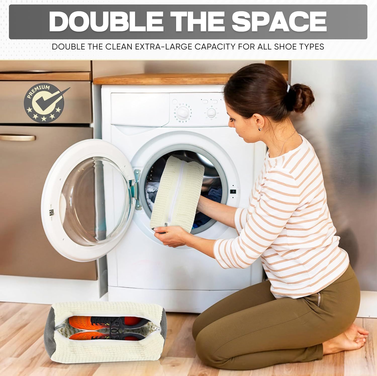 Shoe Washing Machine Bag | Laundry Shoe Bag for Washer and Dryer - Reusable Sneaker Washing Machine Bag - Suitable for All Footwear Types and Sizes | Fits One Full-Size Pair of Shoes