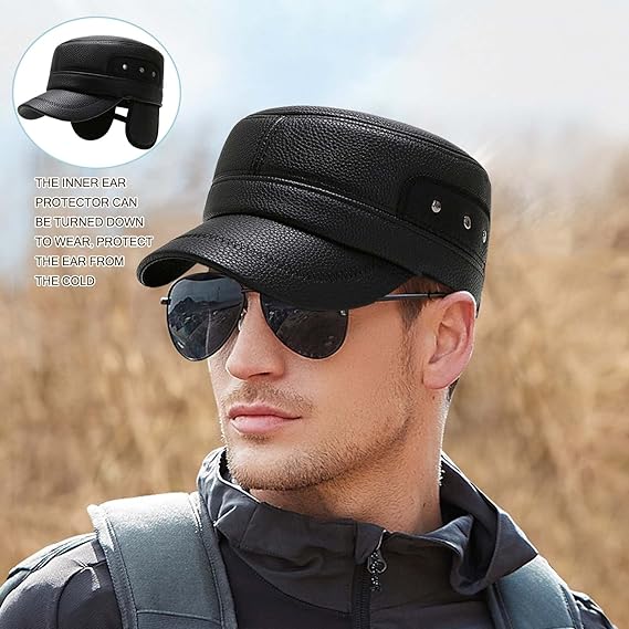 PU Leather Flat Top Warm Baseball Cap