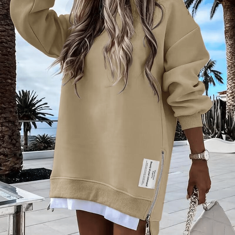🔥HOT SALE - 49% OFF🔥Long Sleeve Pullover Sweatshirt Zipper Slit Casual Dress