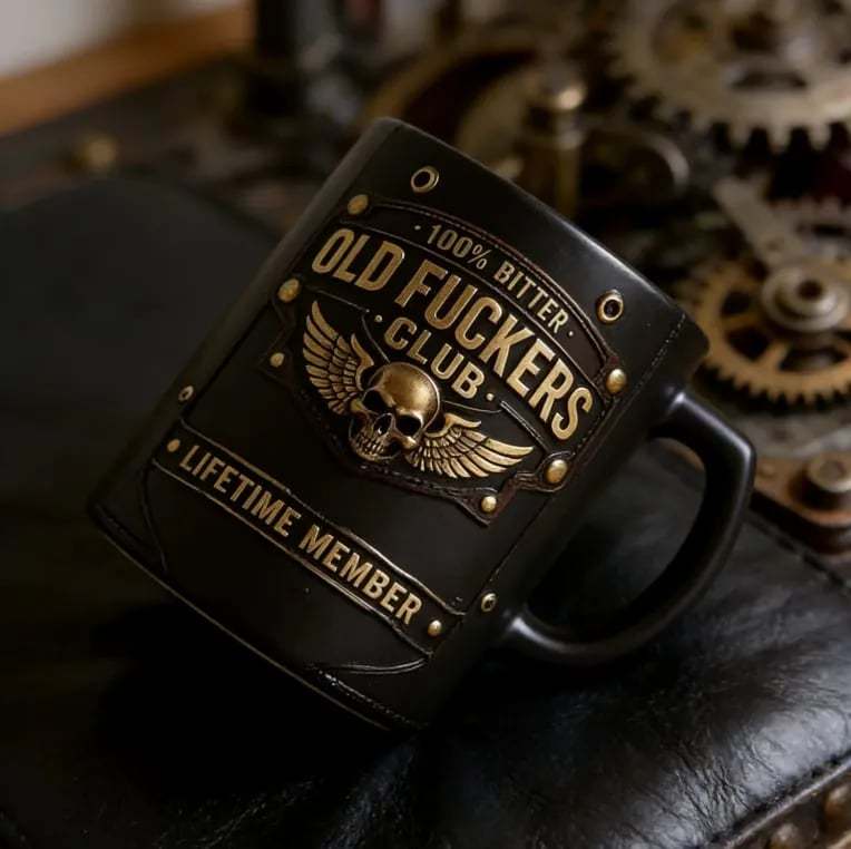 ☕ OLD FUCKERS CLUBTM Mug - 100% Bitter, Always Real. Lifetime Member. 😎💀