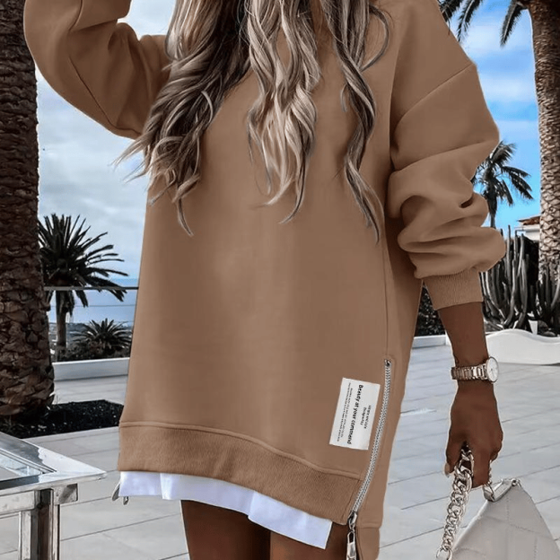 🔥HOT SALE - 49% OFF🔥Long Sleeve Pullover Sweatshirt Zipper Slit Casual Dress