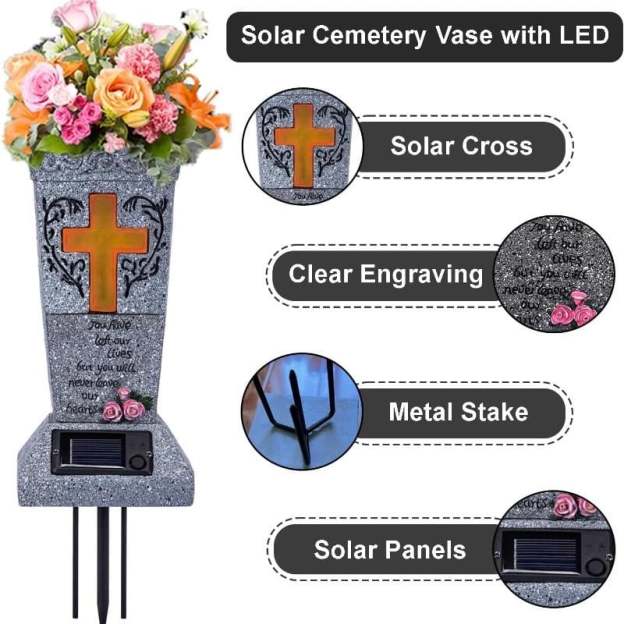 💐🕯️Solar-powered Cross Angel Flowerpot Cemetery Vase