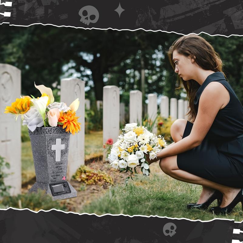 💐🕯️Solar-powered Cross Angel Flowerpot Cemetery Vase