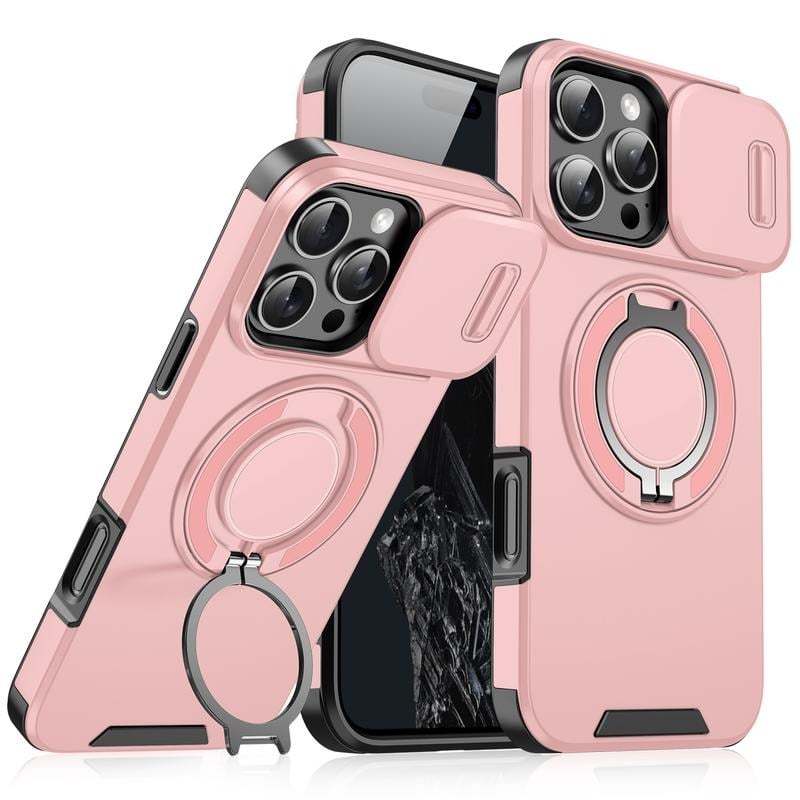 Case with Slide Camera Cover & Rotatable Ring Kickstand, Military - Grade Shockproof Protective Case for iPhone 11/12/13/14/15/16/17 Series