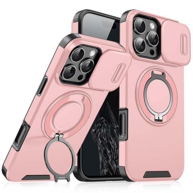 Case with Slide Camera Cover & Rotatable Ring Kickstand, Military - Grade Shockproof Protective Case for iPhone 11/12/13/14/15/16/17 Series