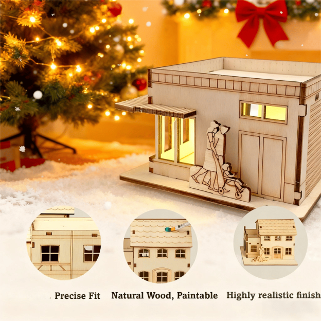 🔥HOT SALE - 49% OFF🔥 -🎄Light-Up Wooden Christmas Village Houses for Crafts