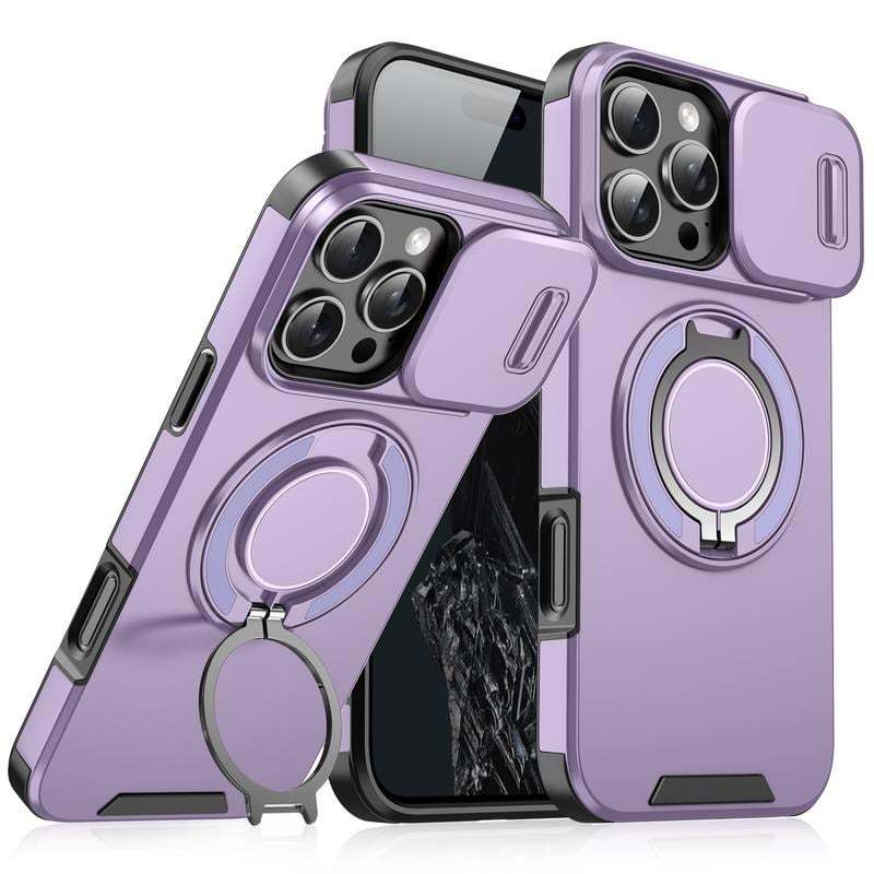 Case with Slide Camera Cover & Rotatable Ring Kickstand, Military - Grade Shockproof Protective Case for iPhone 11/12/13/14/15/16/17 Series