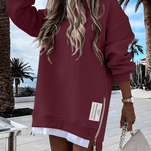 🔥HOT SALE - 49% OFF🔥Long Sleeve Pullover Sweatshirt Zipper Slit Casual Dress
