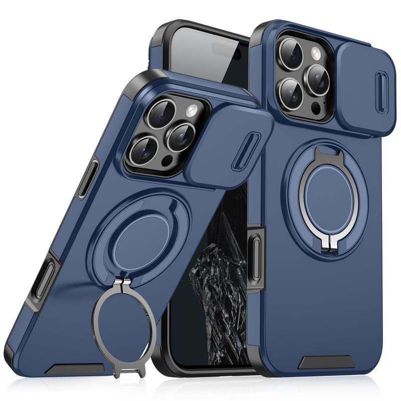 Case with Slide Camera Cover & Rotatable Ring Kickstand, Military - Gr
