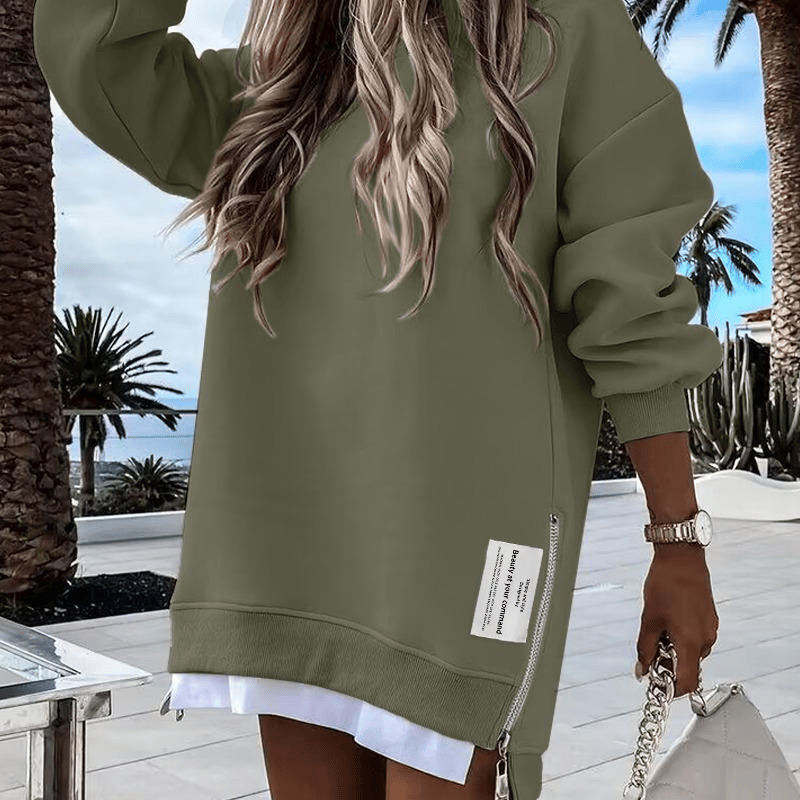 🔥HOT SALE - 49% OFF🔥Long Sleeve Pullover Sweatshirt Zipper Slit Casual Dress