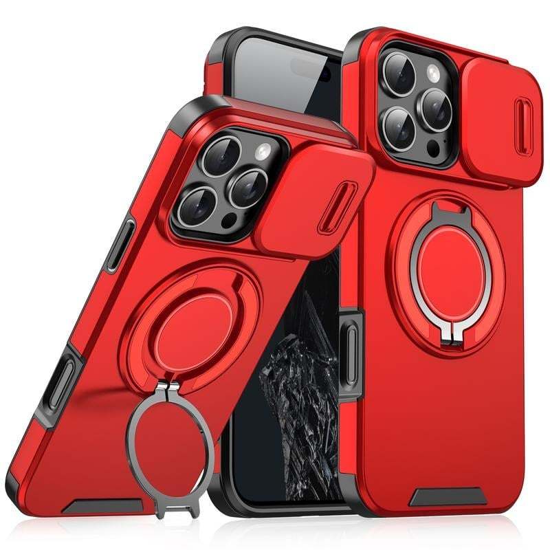 Case with Slide Camera Cover & Rotatable Ring Kickstand, Military - Grade Shockproof Protective Case for iPhone 11/12/13/14/15/16/17 Series