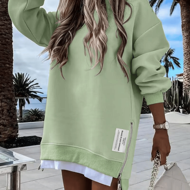 🔥HOT SALE - 49% OFF🔥Long Sleeve Pullover Sweatshirt Zipper Slit Casual Dress