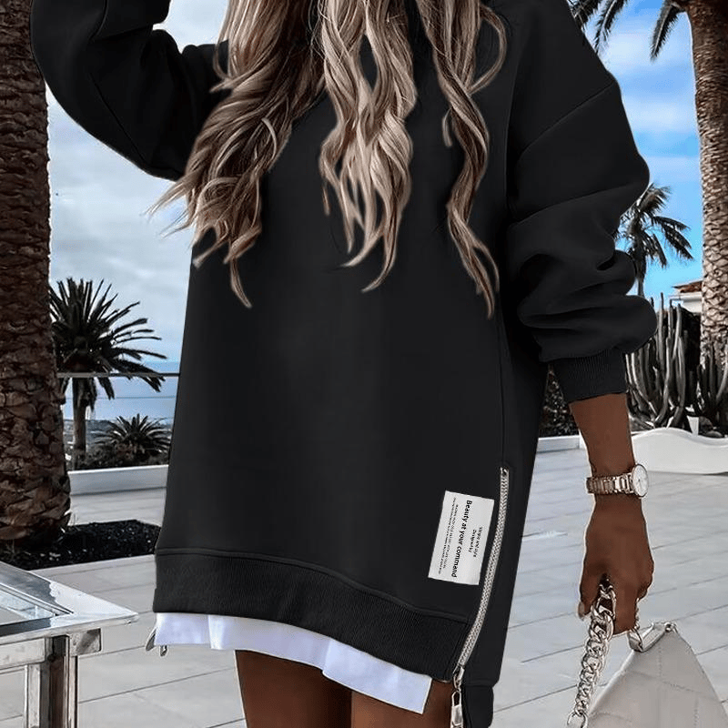 🔥HOT SALE - 49% OFF🔥Long Sleeve Pullover Sweatshirt Zipper Slit Casual Dress