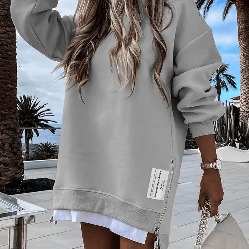 🔥HOT SALE - 49% OFF🔥Long Sleeve Pullover Sweatshirt Zipper Slit Casual Dress