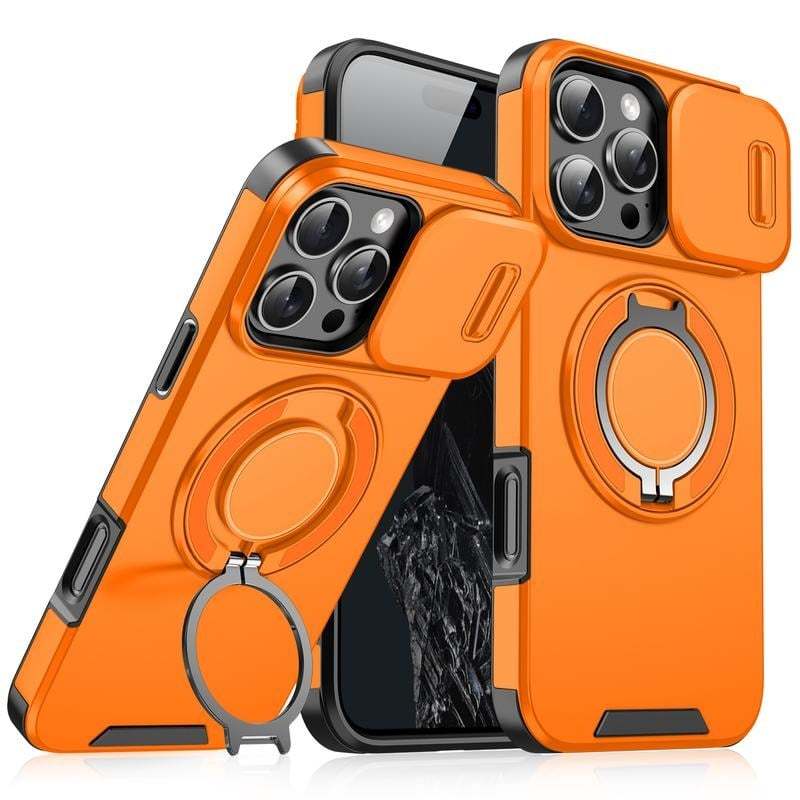 Case with Slide Camera Cover & Rotatable Ring Kickstand, Military - Grade Shockproof Protective Case for iPhone 11/12/13/14/15/16/17 Series