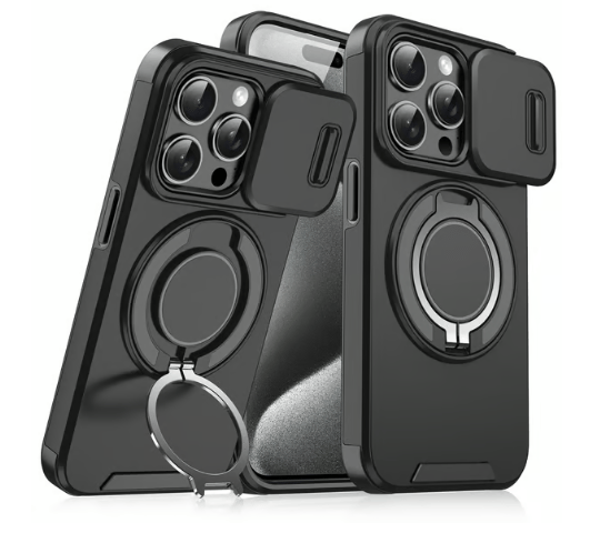 Case with Slide Camera Cover & Rotatable Ring Kickstand, Military - Grade Shockproof Protective Case for iPhone 11/12/13/14/15/16/17 Series