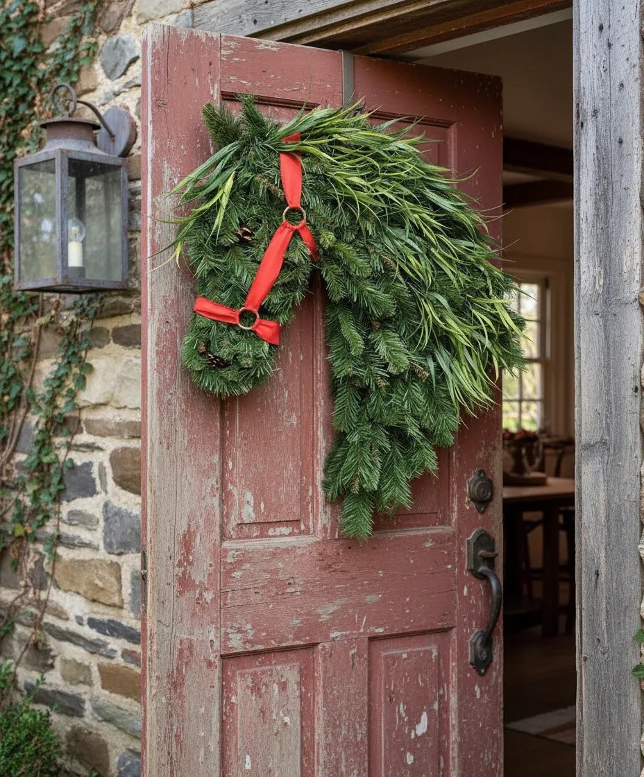 🔥HOT SALE - 49% OFF🔥-🐴Horse Head Wreath – Rustic Farmhouse Equestrian Door Decor✨